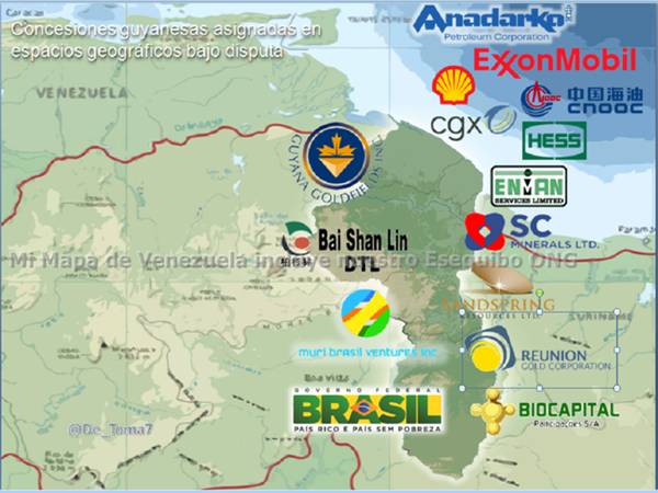 Mapa de trasnacionales en el Esequibo