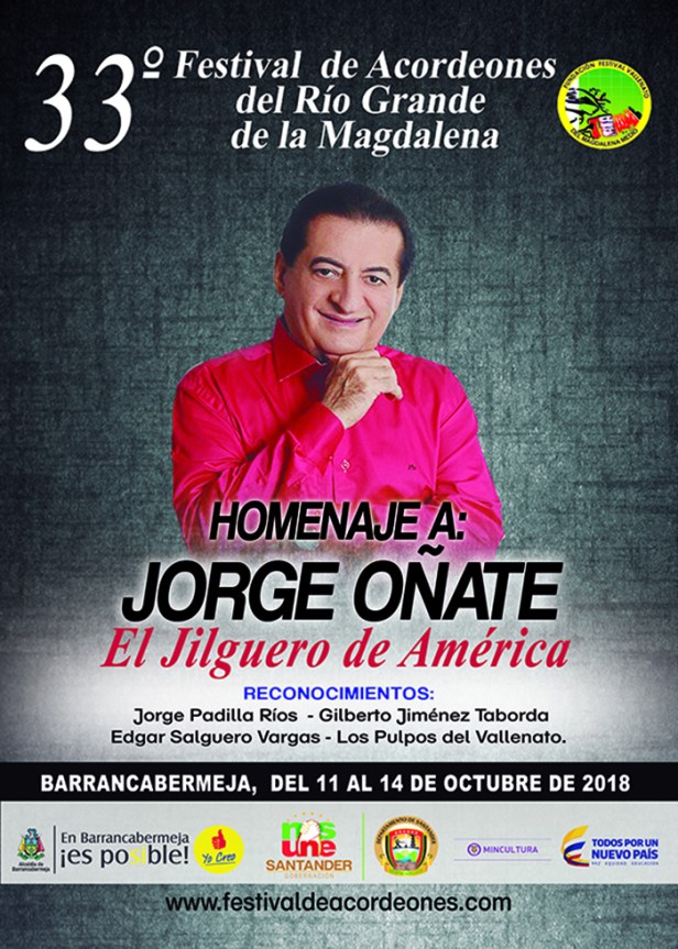 Afiche promocional 33 Festival de Acordeones de Barrancabermeja en homenaje a Jorge Oñate (1)